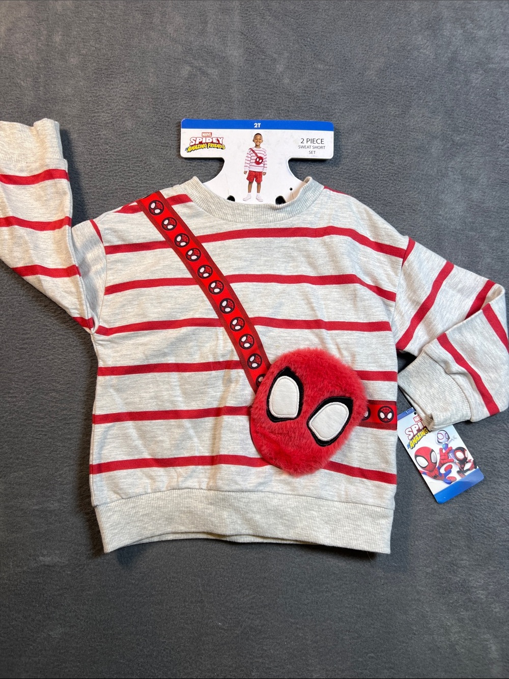 Spiderman Kids Red and Gray Striped Sweatshirt Set